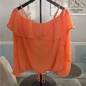 A. Byer Vibrant Orange Off-Shoulder Blouse